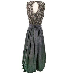 Eliza J. black lace & taffeta long gown w/ keyhole back